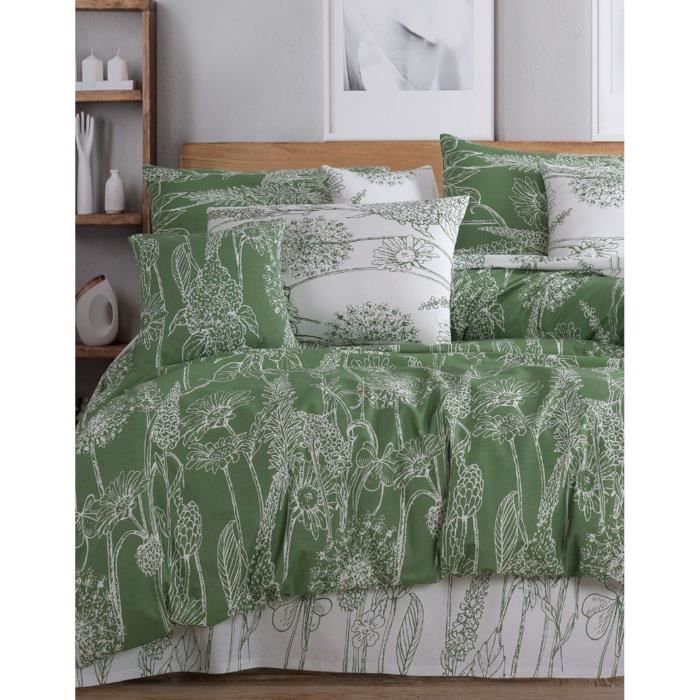 Parure de lit - 1 housse de couette 220 x 240 cm + 2 taies d'oreiller 60 x 60 cm - 100% coton renforcé - Vert