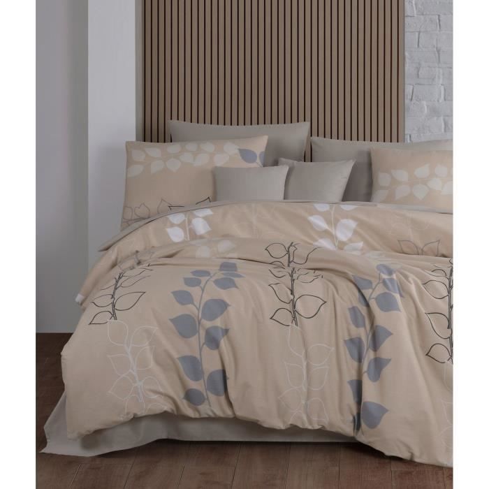 Parure de lit - 1 housse de couette 220 x 240 cm + 2 taies d'oreiller 60 x 60 cm - 100% coton renforcé - Beige