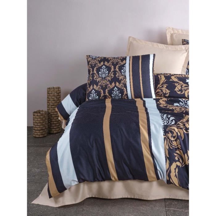 Parure de lit - 1 housse de couette 220 x 240 cm + 2 taies d'oreiller 60 x 60 cm - 100 % polyester microsatin - Bleu