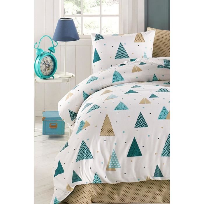 Parure de lit - 1 housse de couette 220 x 240 cm + 2 taies d'oreiller 60 x 60 cm - 65% coton, 35% polyester - Blanc