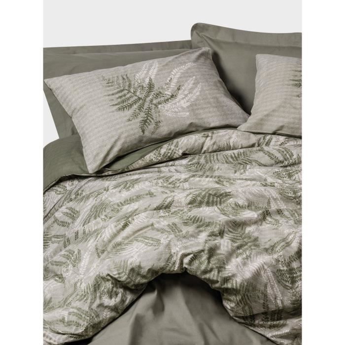 Parure de lit - 1 housse de couette 220 x 240 cm + 2 taies d'oreiller 60 x 60 cm - 100% coton renforcé - Kaki