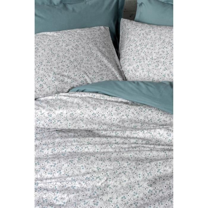 Parure de lit - 1 housse de couette 220 x 240 cm + 2 taies d'oreiller 60 x 60 cm - 100% coton renforcé - Menthe