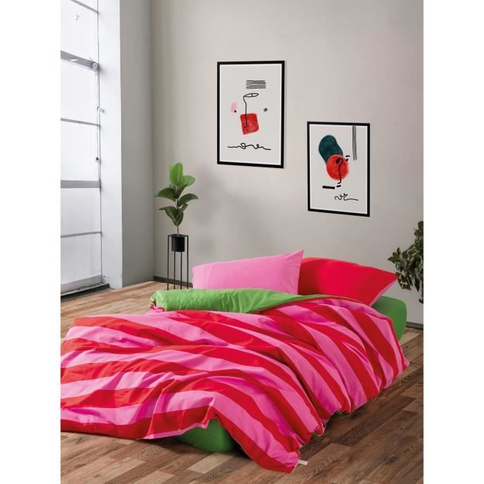 Parure de lit - 1 housse de couette 220 x 240 cm + 2 taies d'oreiller 60 x 60 cm - 100% coton renforcé - Rose