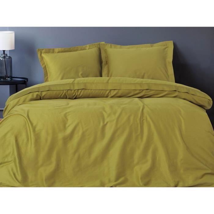 Parure de lit - 1 housse de couette 220 x 240 cm + 2 taies d'oreiller 60 x 60 cm - Satiné 100% coton - Vert