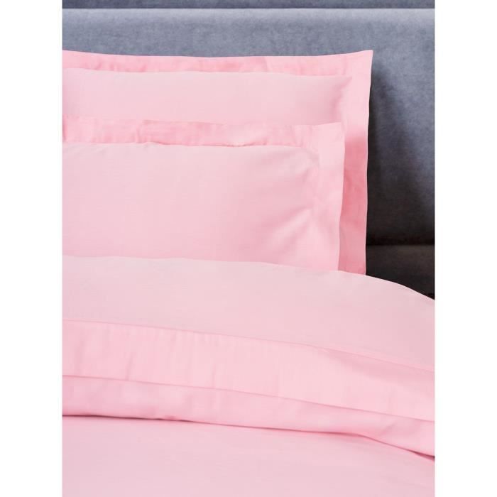 Parure de lit - 1 housse de couette 220 x 240 cm + 2 taies d'oreiller 60 x 60 cm - Satiné 100% coton - Rose