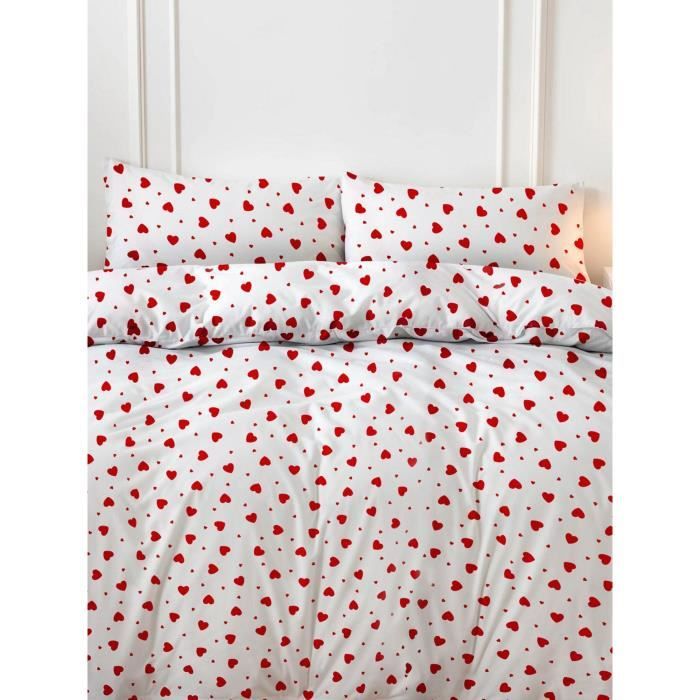 Parure de lit - 1 housse de couette 220 x 240 cm + 2 taies d'oreiller 60 x 60 cm - 50% coton, 50% polyester - Rouge
