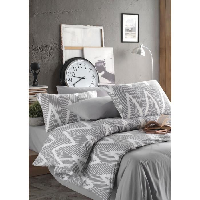 Parure de lit - 1 housse de couette 220 x 240 cm + 2 taies d'oreiller 60 x 60 cm - 65% coton, 35% polyester - Gris