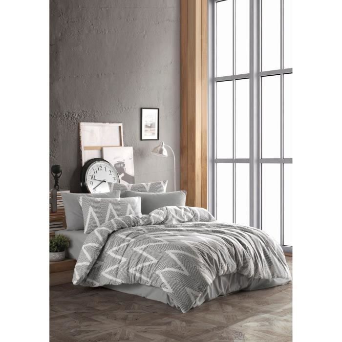 Parure de lit - 1 housse de couette 220 x 240 cm + 2 taies d'oreiller 60 x 60 cm - 65% coton, 35% polyester - Gris