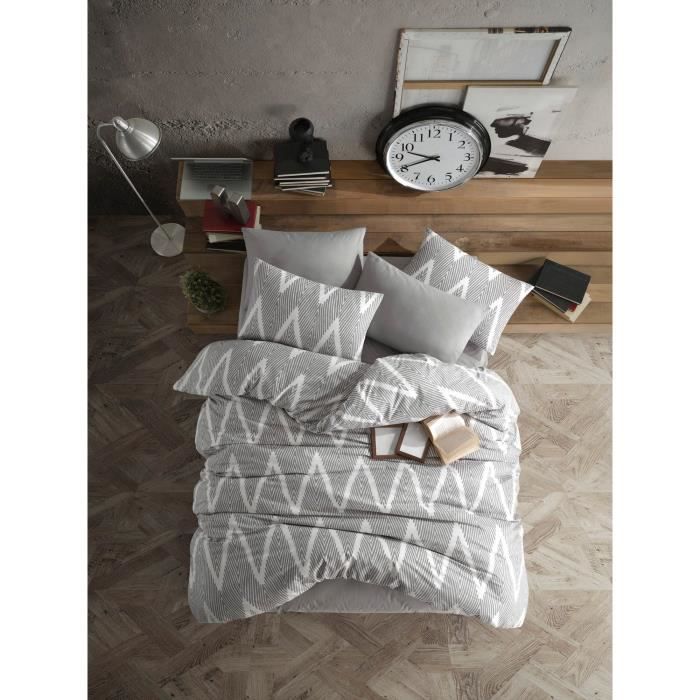 Parure de lit - 1 housse de couette 220 x 240 cm + 2 taies d'oreiller 60 x 60 cm - 65% coton, 35% polyester - Gris