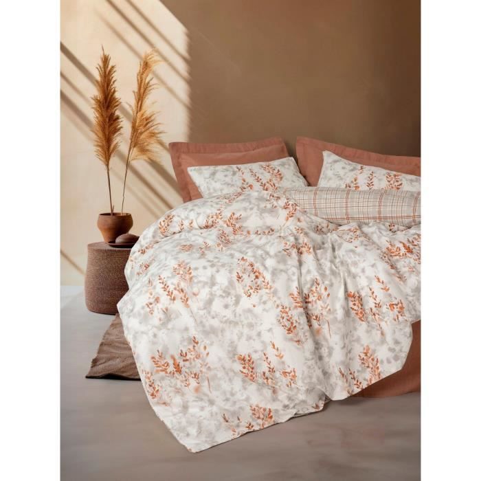 Parure de lit - 1 housse de couette 220 x 240 cm + 2 taies d'oreiller 60 x 60 cm - 100% coton renforcé - Cannelle
