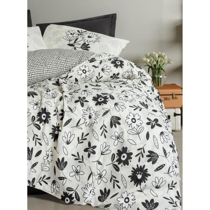 Parure de lit - 1 housse de couette 220 x 240 cm + 2 taies d'oreiller 60 x 60 cm - 100% coton renforcé - Noir