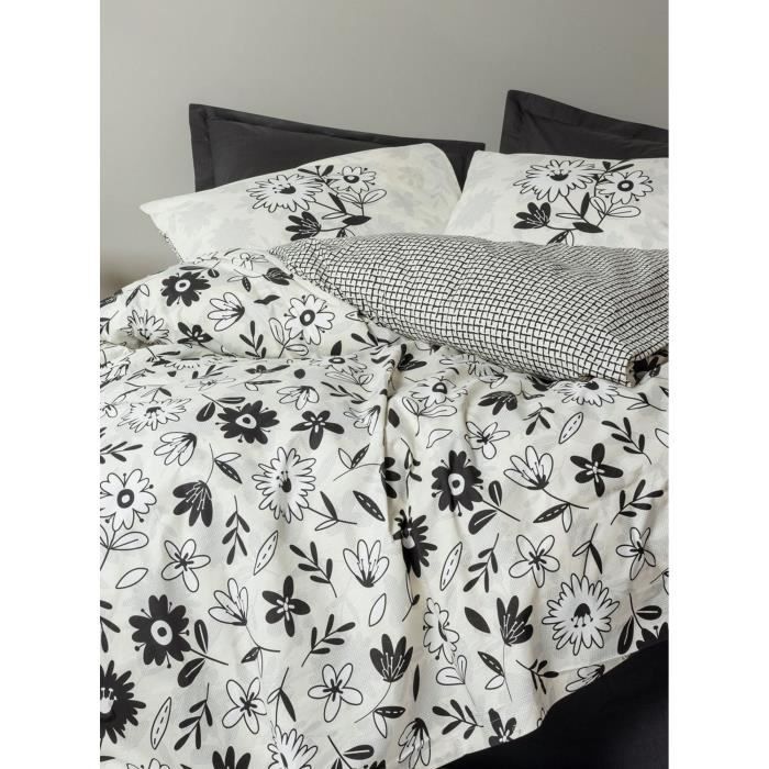 Parure de lit - 1 housse de couette 220 x 240 cm + 2 taies d'oreiller 60 x 60 cm - 100% coton renforcé - Noir
