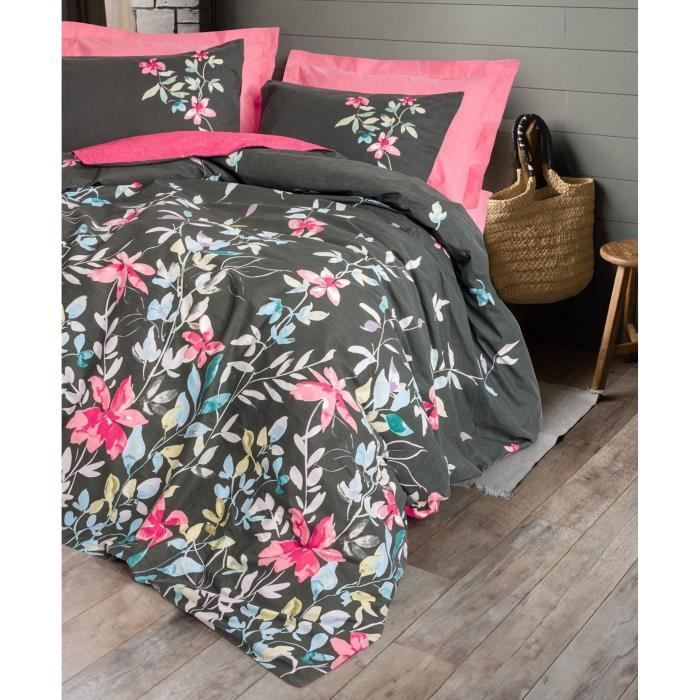 Parure de lit - 1 housse de couette 220 x 240 cm + 2 taies d'oreiller 60 x 60 cm - 100% coton renforcé - Rose