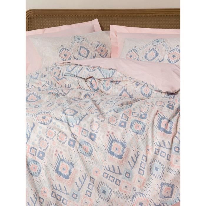 Parure de lit - 1 housse de couette 220 x 240 cm + 2 taies d'oreiller 60 x 60 cm - 100% coton renforcé - Saumon