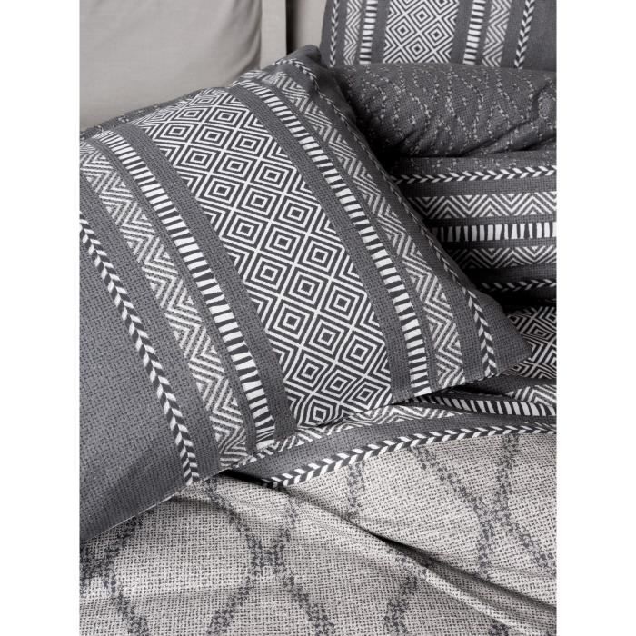 Parure de lit - 1 housse de couette 220 x 240 cm + 2 taies d'oreiller 60 x 60 cm - 100% coton renforcé - Vison