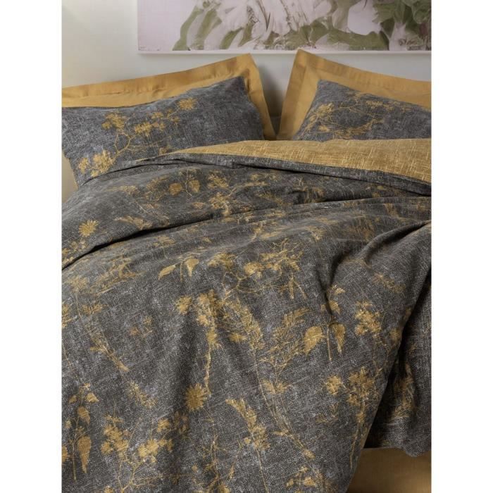Parure de lit - 1 housse de couette 220 x 240 cm + 2 taies d'oreiller 60 x 60 cm - 100% coton renforcé - Moutarde
