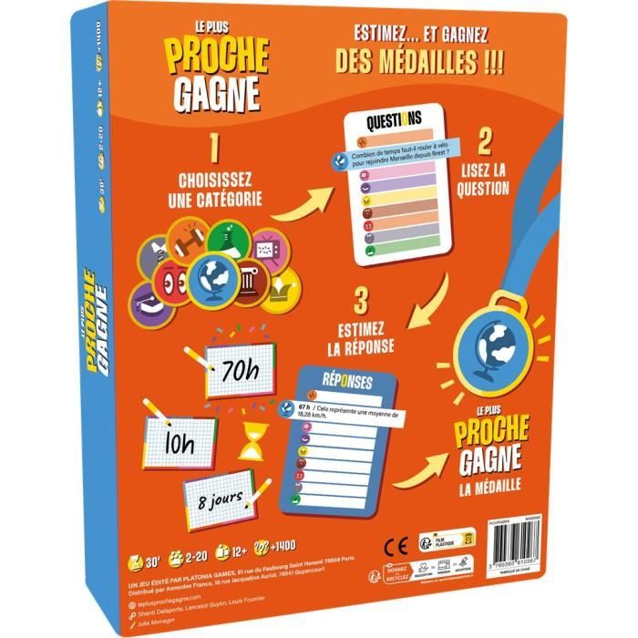 Le Plus Proche Gagne, le jeu quiz ultime, jeu de société, des 14 ans, temps - de 30 min, 2 a 10 joueurs