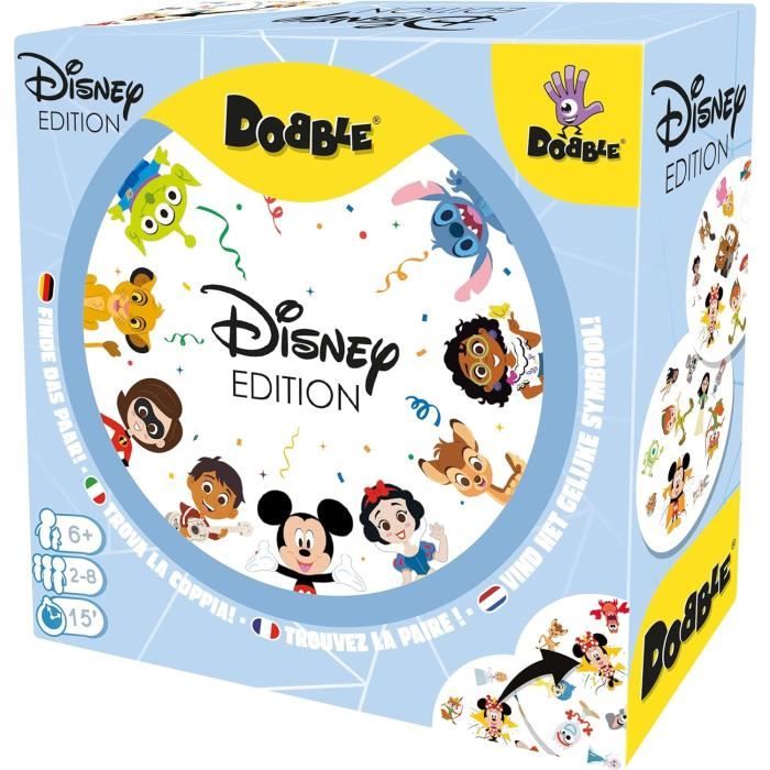 DOBBLE Disney, Jeu de cartes rapide et amusant pour enfants des 6 ans, avec Héros Disney, 5 Mini Jeux, 2 a 8 joueurs, Asmodee