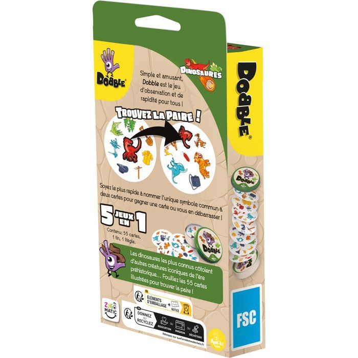 Zygomatic Jeu Dobble Dinosaures - Jeu d'observation et rapidité - Des 4 ans - 2 a 8 joueurs - 15 min - Best-seller famille