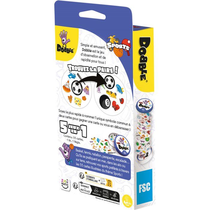 ZYGOMATIC Jeu Dobble Sports - Jeu d'observation et réflexes - En famille - entre amis - Des 6 ans - 2 a 8 joueurs - boîte métal