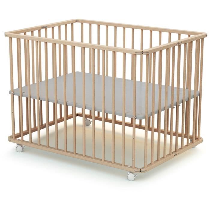 Parc pliant rectangulaire - WEBABY - CALI - 70 x 100 cm - Jusqu'a 24 mois - Hetre brut