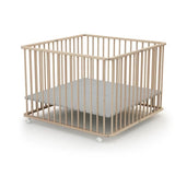 Parc pliant carré - WEBABY - CALI - 100 x 100 cm - 4 roulettes - Jusqu'a 24 mois - Hetre brut