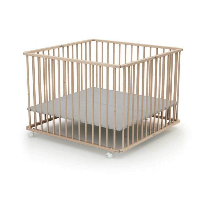 WEBABY - Parc bébé pliant en bois 100 x 100 cm CALI  Hetre Brut - 100x100