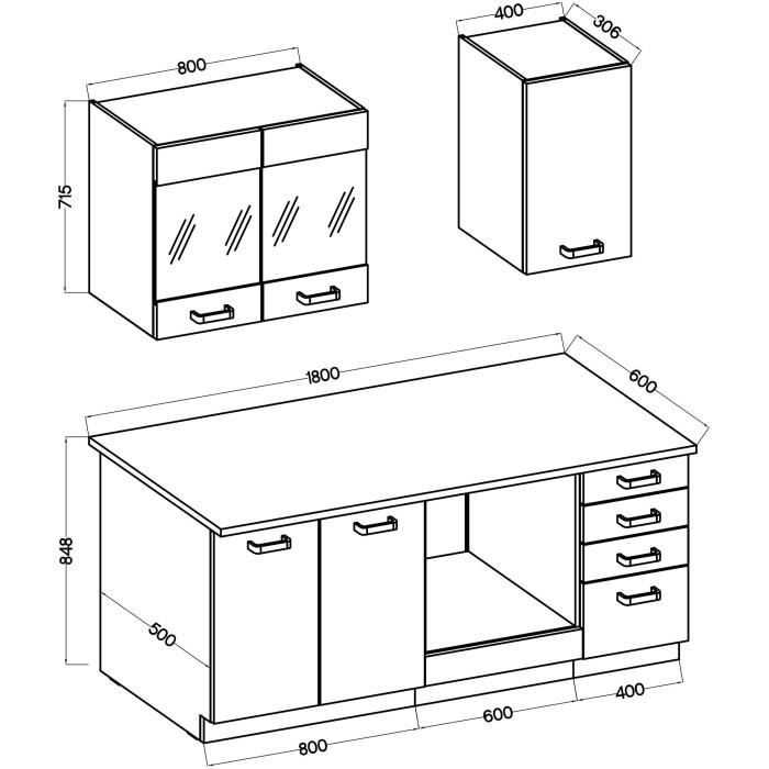 ATLAS Cuisine complete 5 ÈlÈments - DÈcor blanc - L180 cm - Plan de travail non inclus