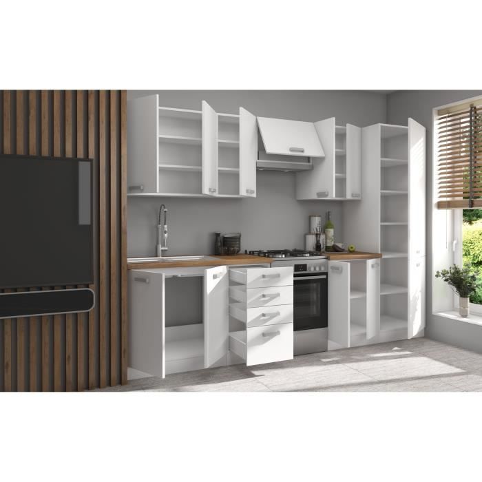 ATLAS Cuisine complete 8 éléments -  Décor blanc - L300 x H52 x H82 cm - Plan de travail non inclus