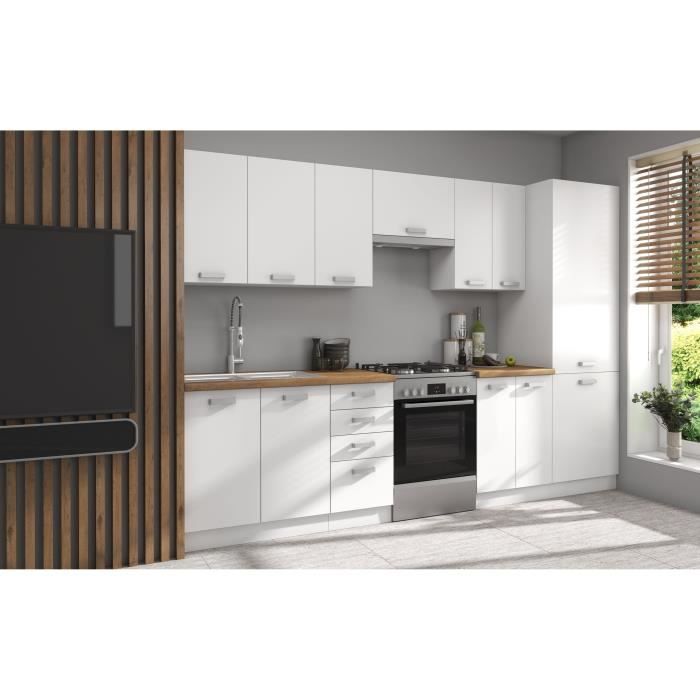 ATLAS Cuisine complete 8 éléments -  Décor blanc - L300 x H52 x H82 cm - Plan de travail non inclus