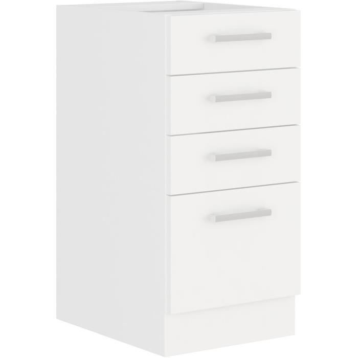 ATLAS Meuble bas 4 tiroirs - DÈcor blanc - L40 x P52x H82 - Plan de travail non inclus