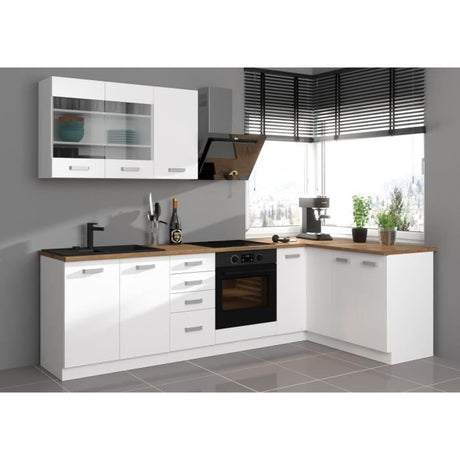ATLAS Meuble bas 4 tiroirs - Décor blanc - L40 x P52x H82 - Plan de travail non inclus