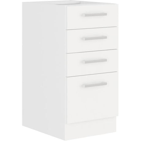ATLAS Meuble bas 4 tiroirs - Décor blanc - L40 x P52x H82 - Plan de travail non inclus
