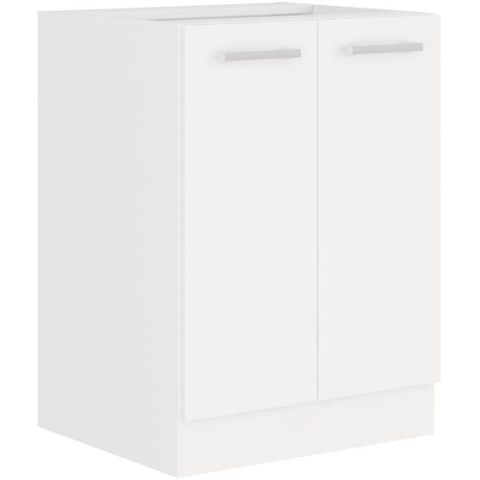 ATLAS Meuble bas 2 portes - DÈcor blanc - L60 x P52 x H82 cm - Plan de travail non inclus