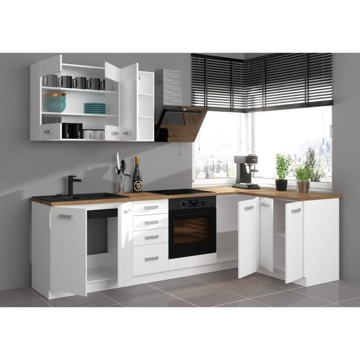 ATLAS Cuisine complete d'angle 8 ÈlÈments (reversible droit / gauche) - DÈcor blanc - L270 cm - Plan de travail non inclus