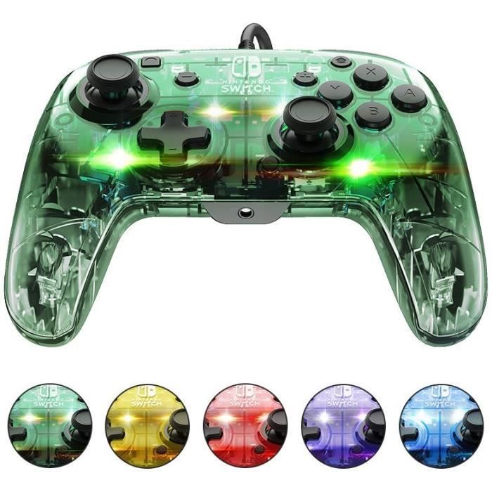 Manette filaire pour Nintendo Switch - PDP - Afterglow - Éclairage LED - Transparent