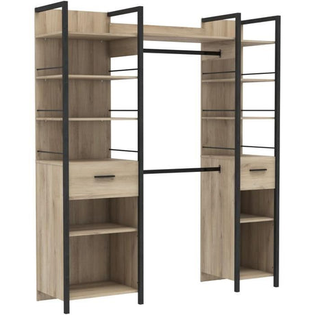 Dressing double extensible - L179 x P48 x H208 cm - Décor Chene et noir - DEMEYERE