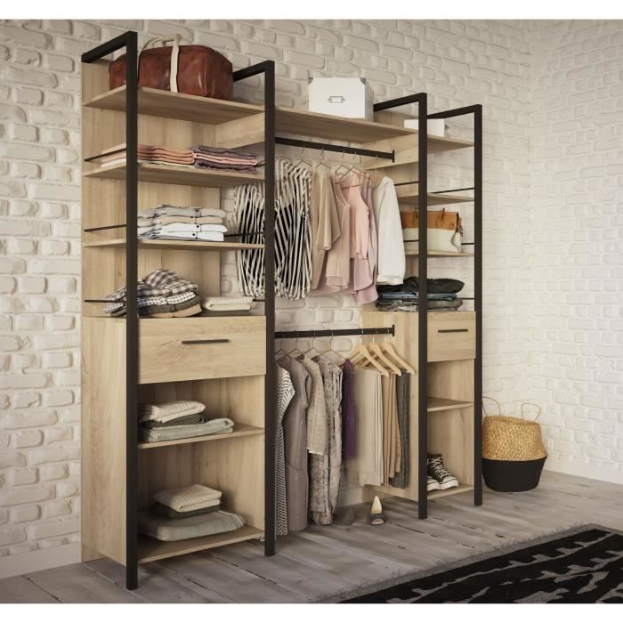 Dressing double extensible - L179 x P48 x H208 cm - Décor Chene et noir - DEMEYERE