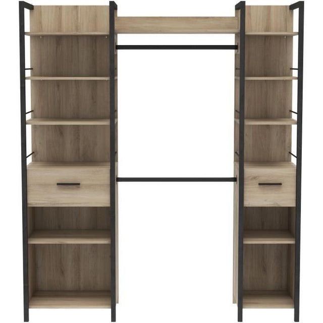 Dressing double extensible - L179 x P48 x H208 cm - Décor Chene et noir - DEMEYERE