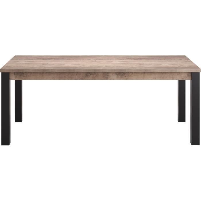 Table a manger EMILE 10 personnes - MÈlamine chene brun tabac et noir mat - L200 x P100 x H77 cm - TRENDTEAM