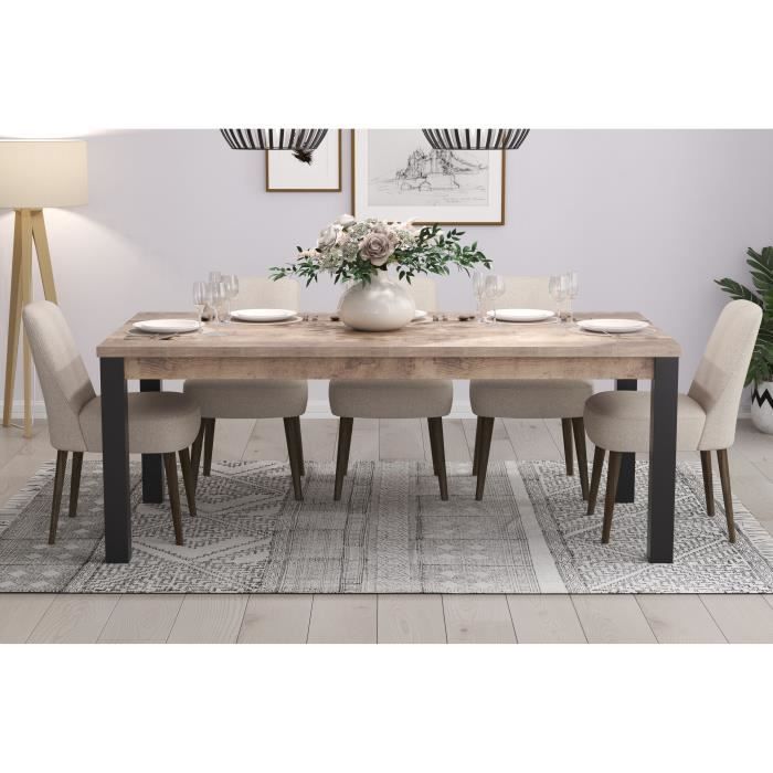 Table a manger EMILE 10 personnes - MÈlamine chene brun tabac et noir mat - L200 x P100 x H77 cm - TRENDTEAM