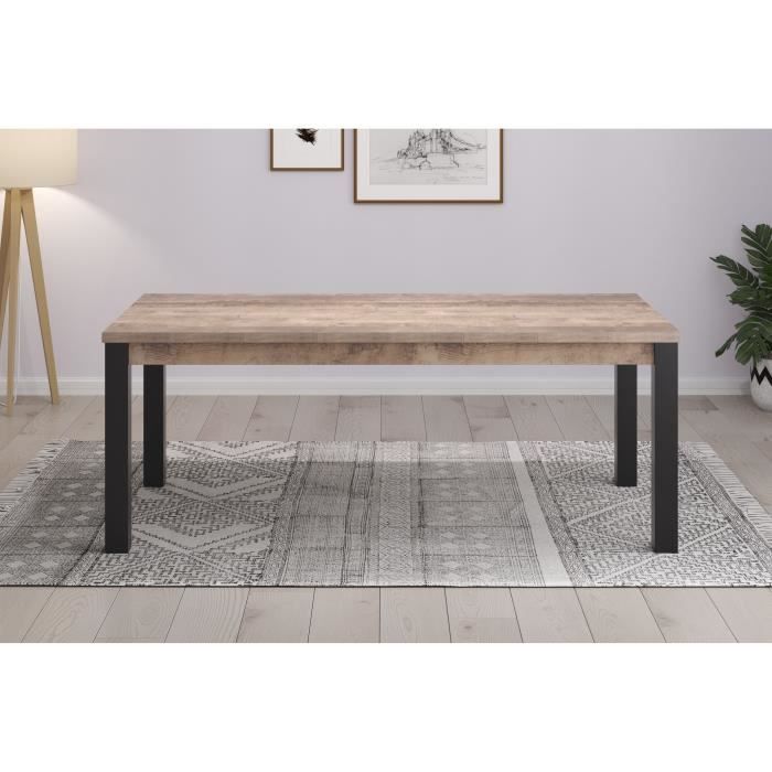 Table a manger EMILE 10 personnes - MÈlamine chene brun tabac et noir mat - L200 x P100 x H77 cm - TRENDTEAM