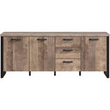 Buffet EMILE - Mélamine chene brun tabac et noir mat - 3 Portes + 3 Tiroirs - L214 x P45 x H86 cm - TRENDTEAM