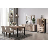 Buffet EMILE - MÈlamine chene brun tabac et noir mat - 3 Portes + 3 Tiroirs - L214 x P45 x H86 cm - TRENDTEAM