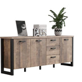 Buffet EMILE - MÈlamine chene brun tabac et noir mat - 3 Portes + 3 Tiroirs - L214 x P45 x H86 cm - TRENDTEAM