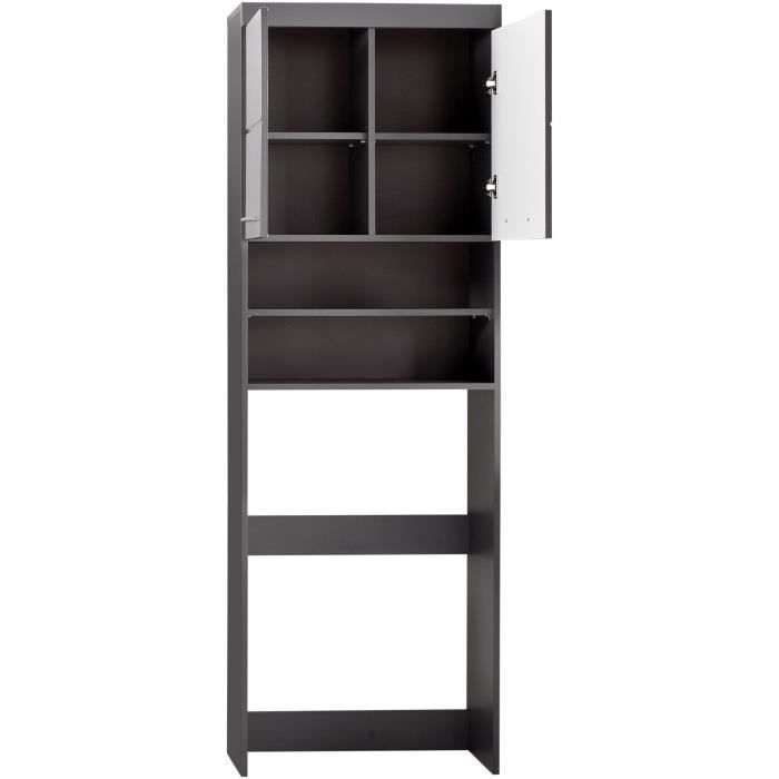 Meuble pour machine a laver - 2 portes - Gris Brillant - L63 x P24 x H187 cm - AMANDA
