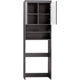 Meuble pour machine a laver - 2 portes - Gris Brillant - L63 x P24 x H187 cm - AMANDA