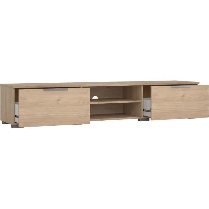 Meuble TV - MATCH - Beige effet bois mat  - 2 tiroirs, une niche - 172,7 x 39,9 x 33,1 cm