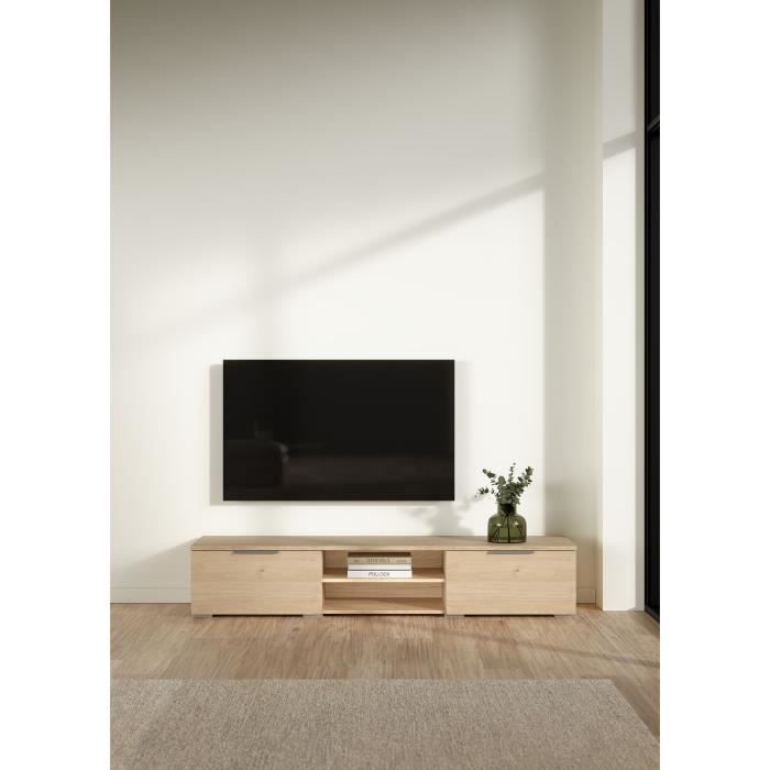 Meuble TV - MATCH - Beige effet bois mat  - 2 tiroirs, une niche - 172,7 x 39,9 x 33,1 cm