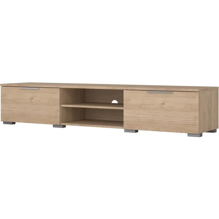 Meuble TV - MATCH - Beige effet bois mat  - 2 tiroirs, une niche - 172,7 x 39,9 x 33,1 cm